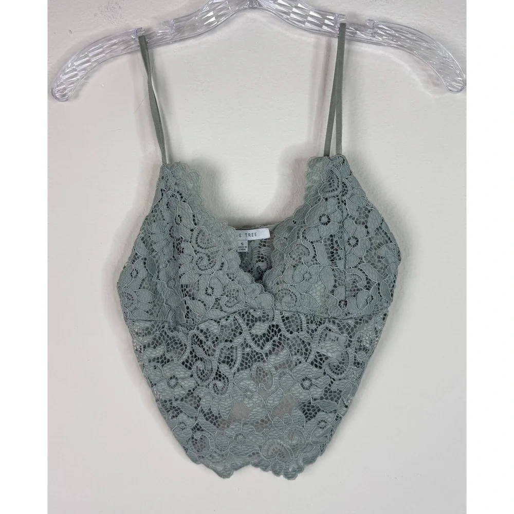 Love Tree Bralette Women S Sage Green Lace V-Neck Adjustable Camisole Crop Top